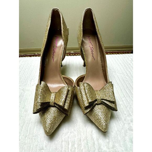 BETSEY JOHNSON Prince d'Orsay Pointed Toe Glitter Heels, Gold, Sz 8.5M - Picture 3 of 13